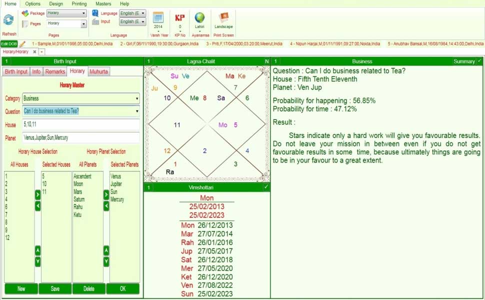 Leostar (Astro Software), Horary