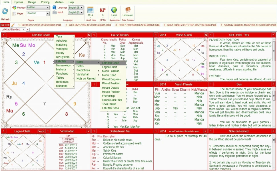 Leostar software for astrology,Varsh Kundli, Lal Kitab Standard