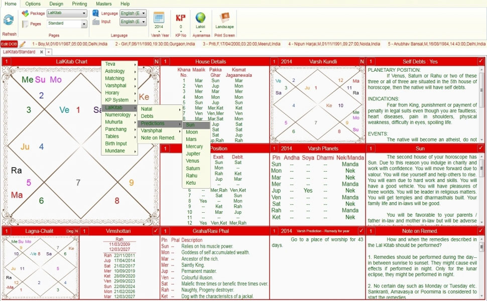 Leostar software for astrology, Lal Kitab Option Level 3
