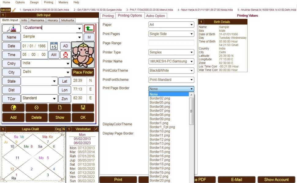 Leostar Astrology Basic, Leostar Astrology Advanced, Page selection